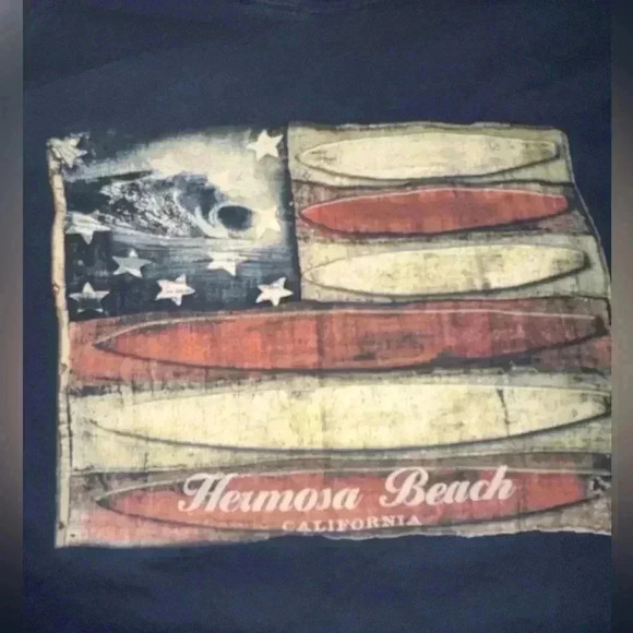 Large Coastal Classics Hermosa Beach Tshirt with American flag with rip curl. - Picture 3 of 6